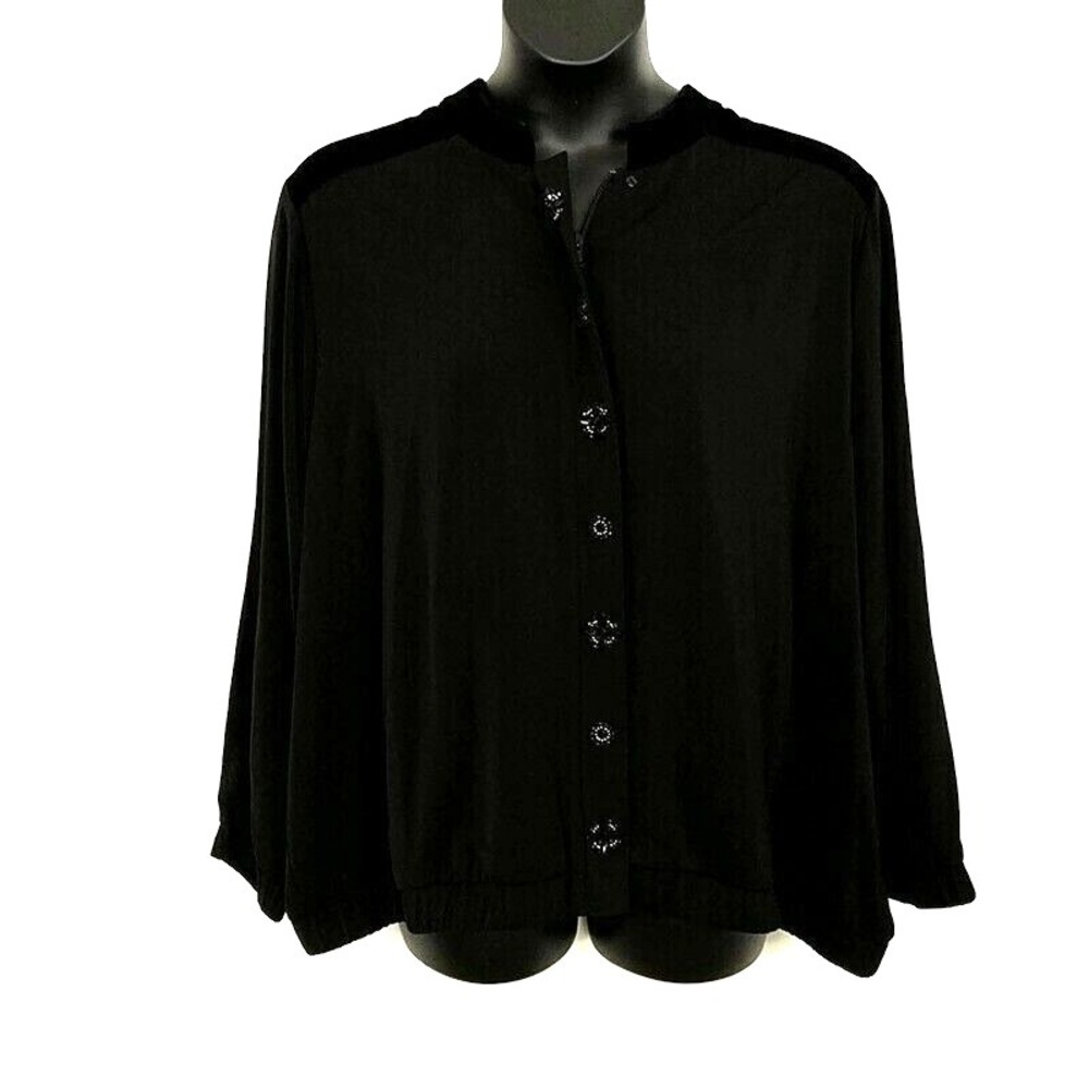 Susan Graver Black Velour Beaded Cardigan Jacket Plus Size 28W Dressy Evening